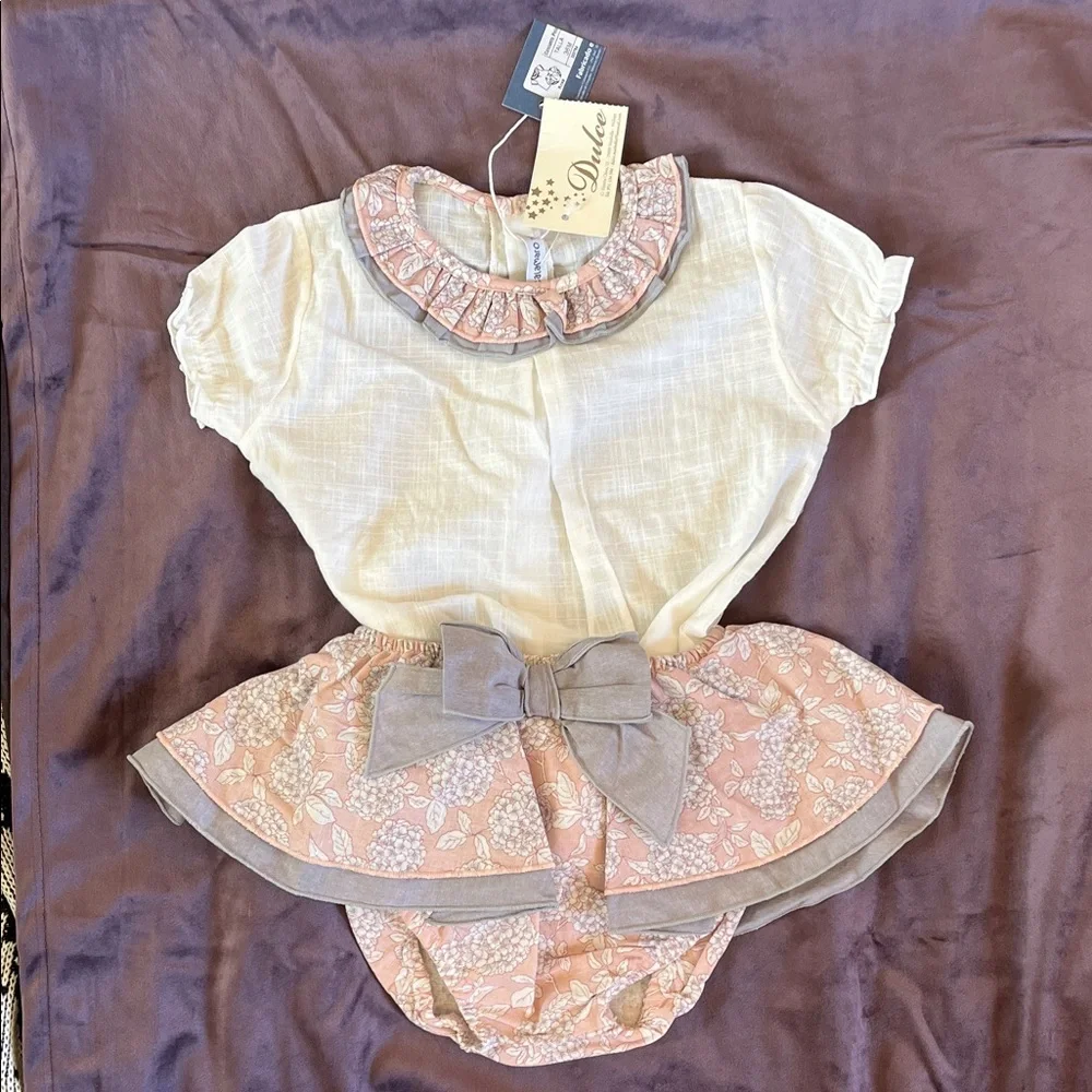 NWT Calamaro 100% Cotton Frilly Hydrangea Bloomer Set - Picture 1 of 7